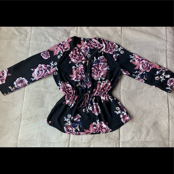 Floral Quarter Zip Top - Picture 2 of 4